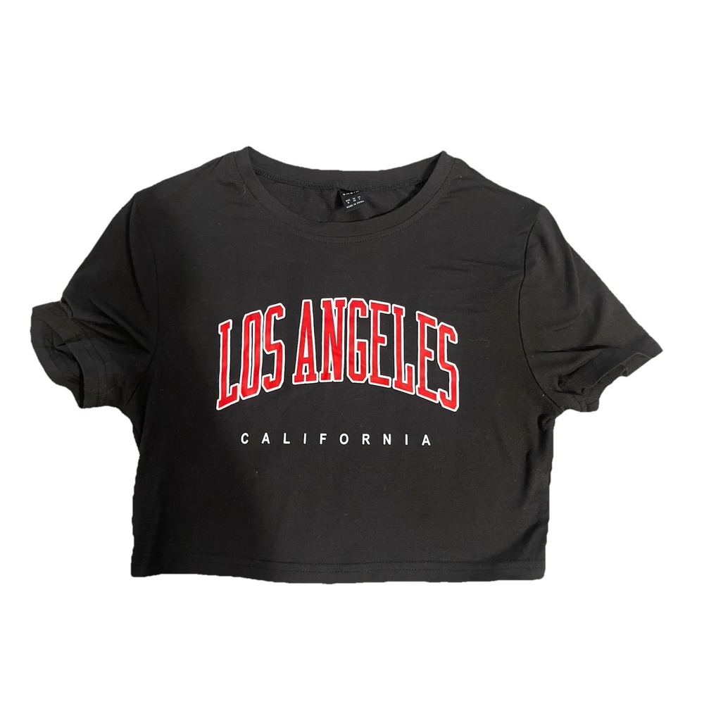 Shein 'Los Angeles' Womens T Shirt Top Size M Medium US 6 Blue Short Sleeve 2780